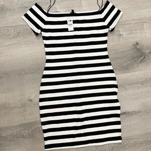 Express Black and White Off-Shoulder Bodycon Mini Dress
